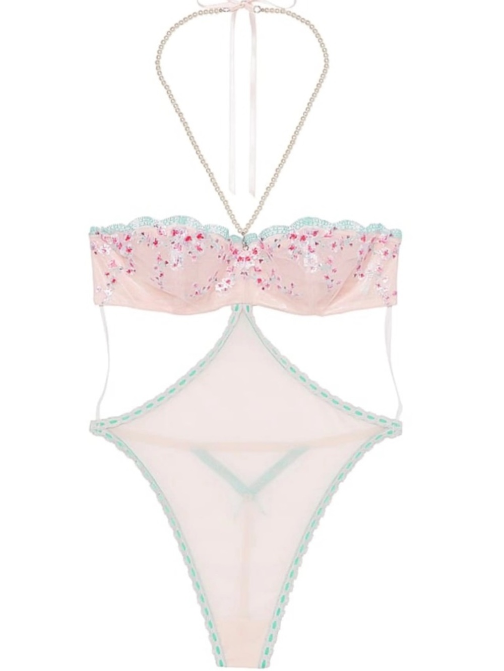 Victoria's Secret Cream Mesh Lingerie with Mint Trim M new - Picture 4 of 9